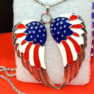Enameled USA Flag Angel Wing Necklace [22-24"]